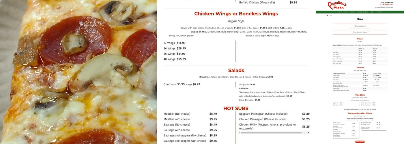Paladino's Pizza Menu