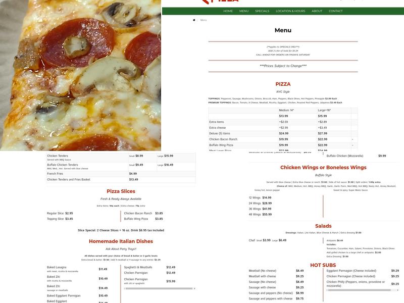 Paladino's Pizza Menu