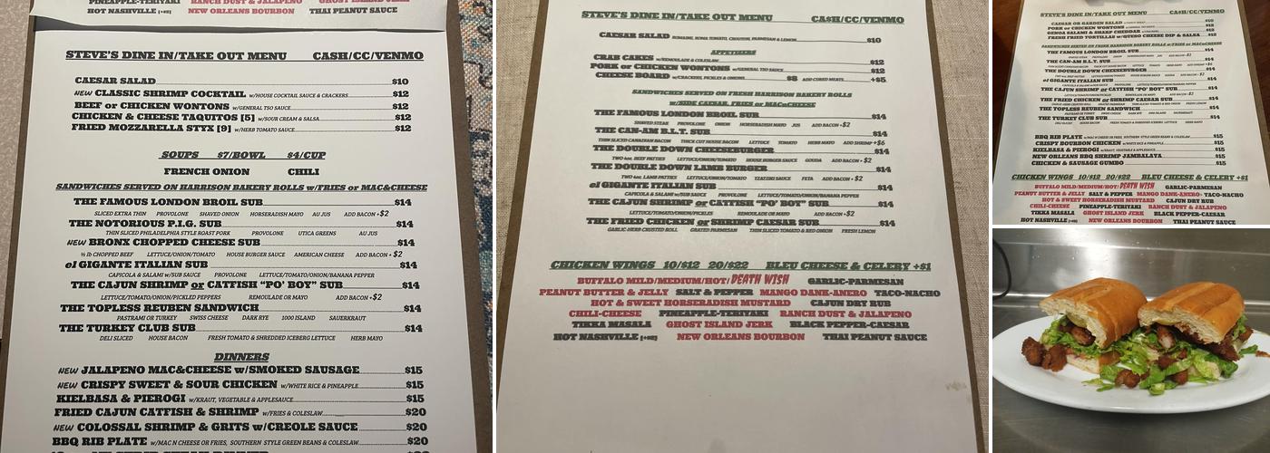 Steve's Restaurant Menu