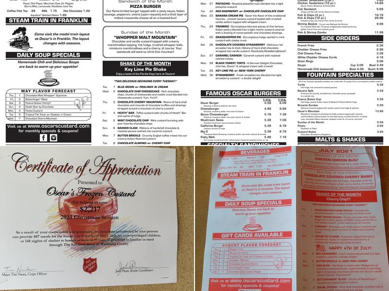 Oscar's Frozen Custard | Waukesha Menu