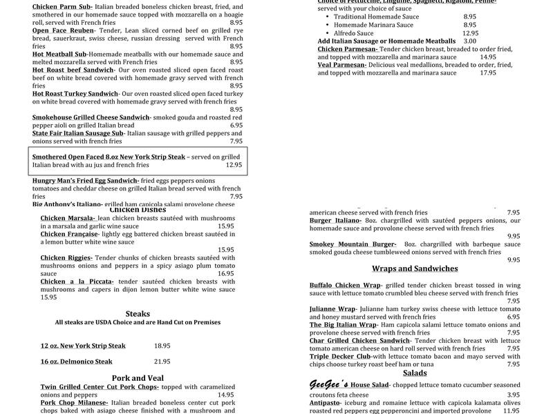 gee gee's Menu