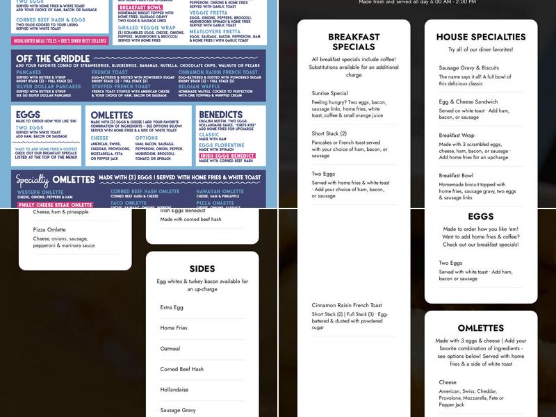 Dee's Diner Menu