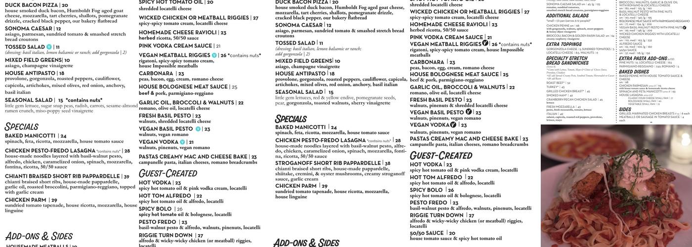 Pastabilities Menu