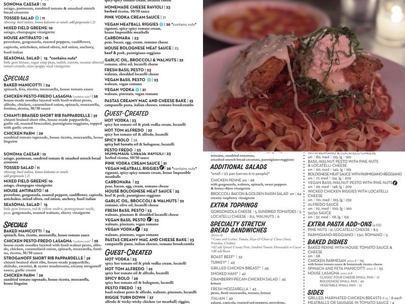 Pastabilities Menu