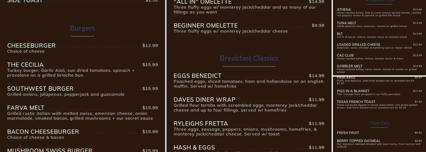 Dave's Diner Menu