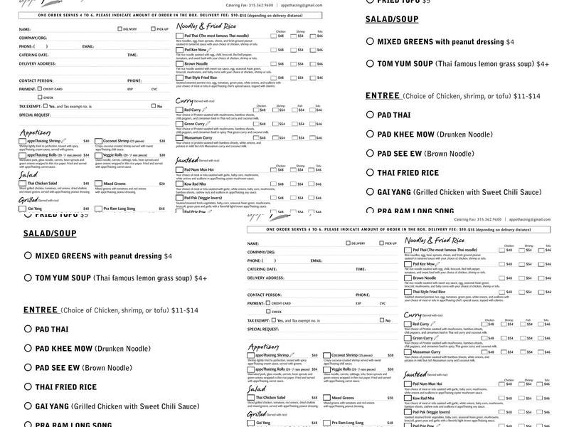 appeThaizing Thai Restaurant Menu