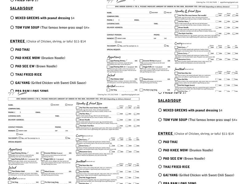 appeThaizing Thai Restaurant Menu