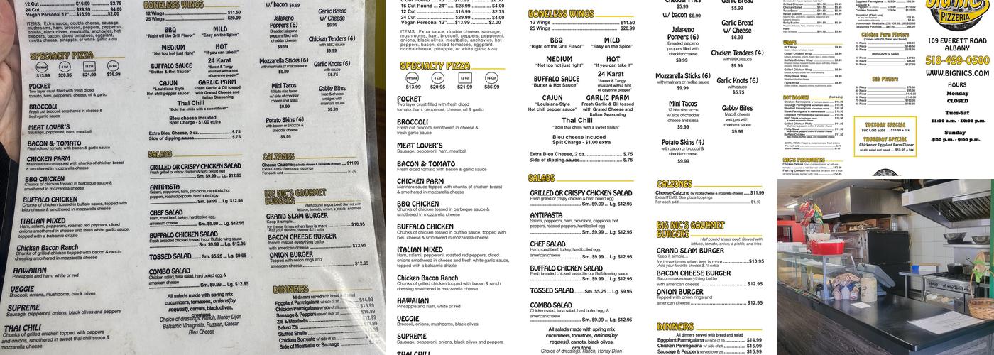 Big Nic's Pizzeria Menu