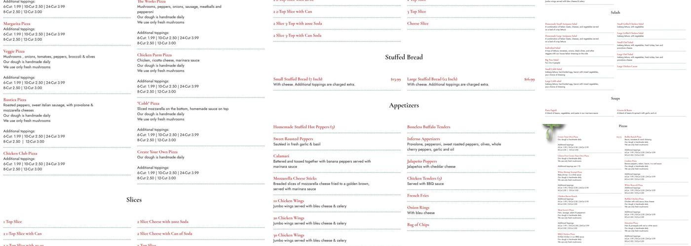 Inferno Pizzeria Menu