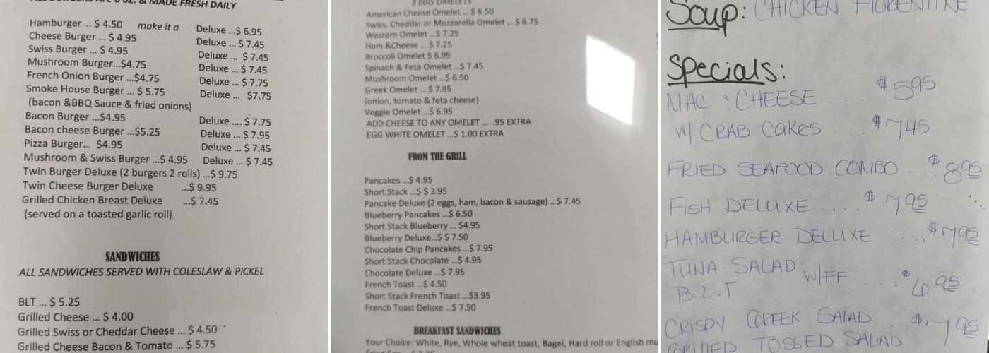 PG's Cafe Menu