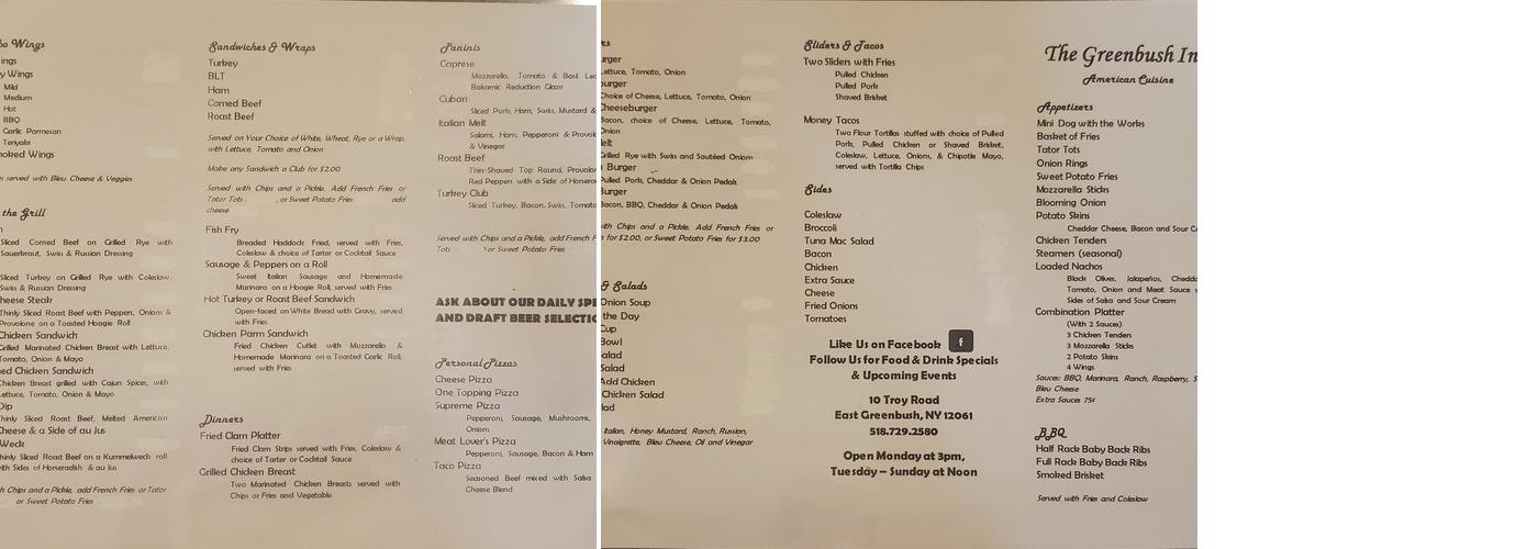 Greenbush Inn Menu