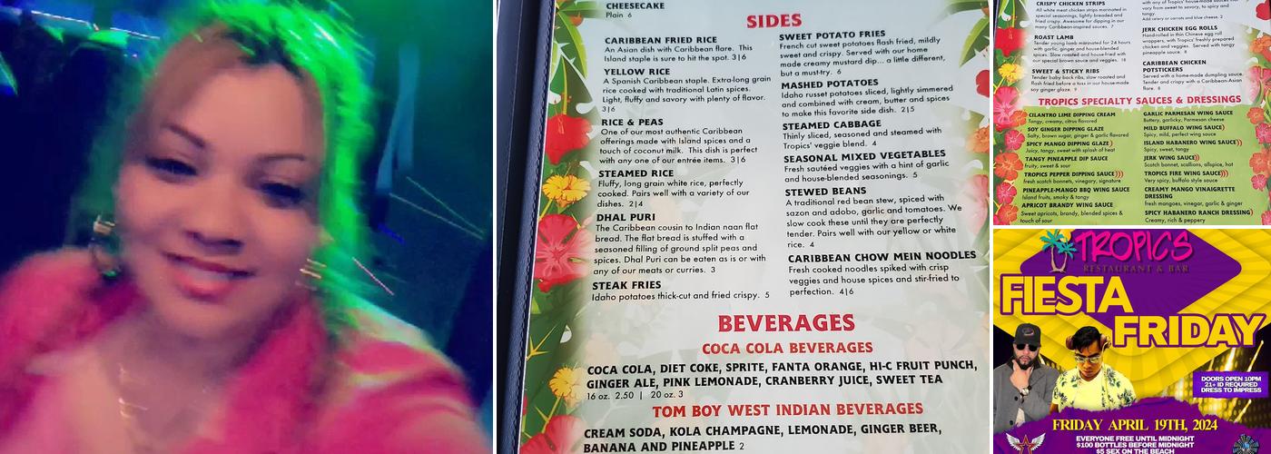 Tropics Restaurant & Bar Menu