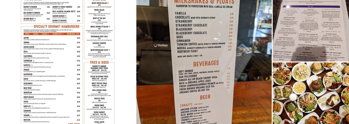 Barney's Gourmet Hamburgers Menu