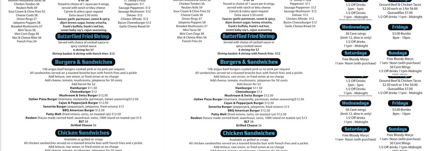 Mug-Z's Pub & Grille Menu