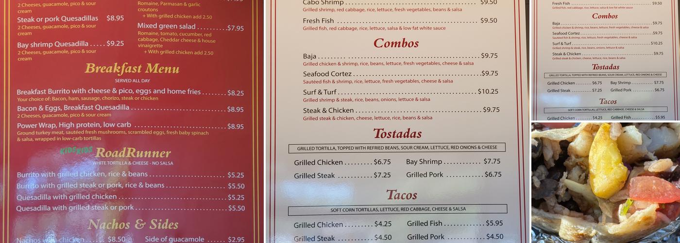 Road Runner Burrito Menu