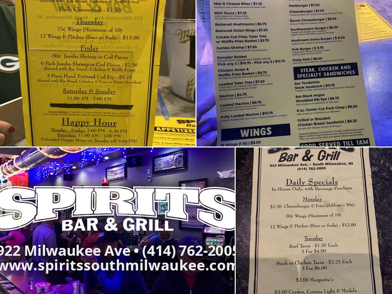 Spirits Bar & Grill Menu