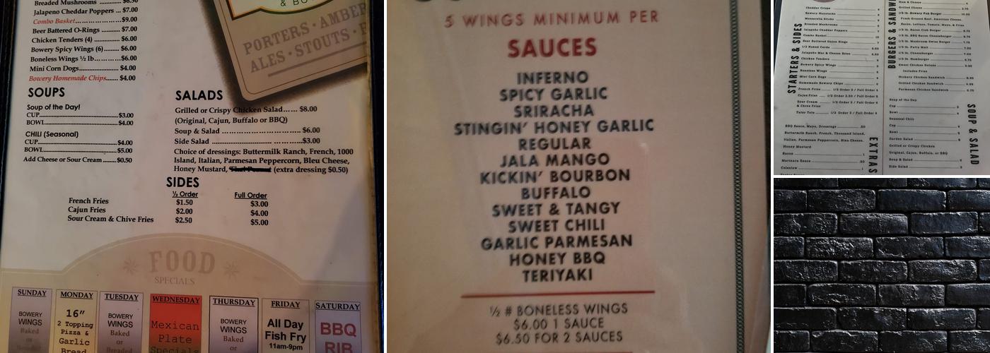 The Bowery Bar & Grill Menu