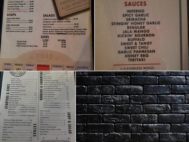 The Bowery Bar & Grill Menu