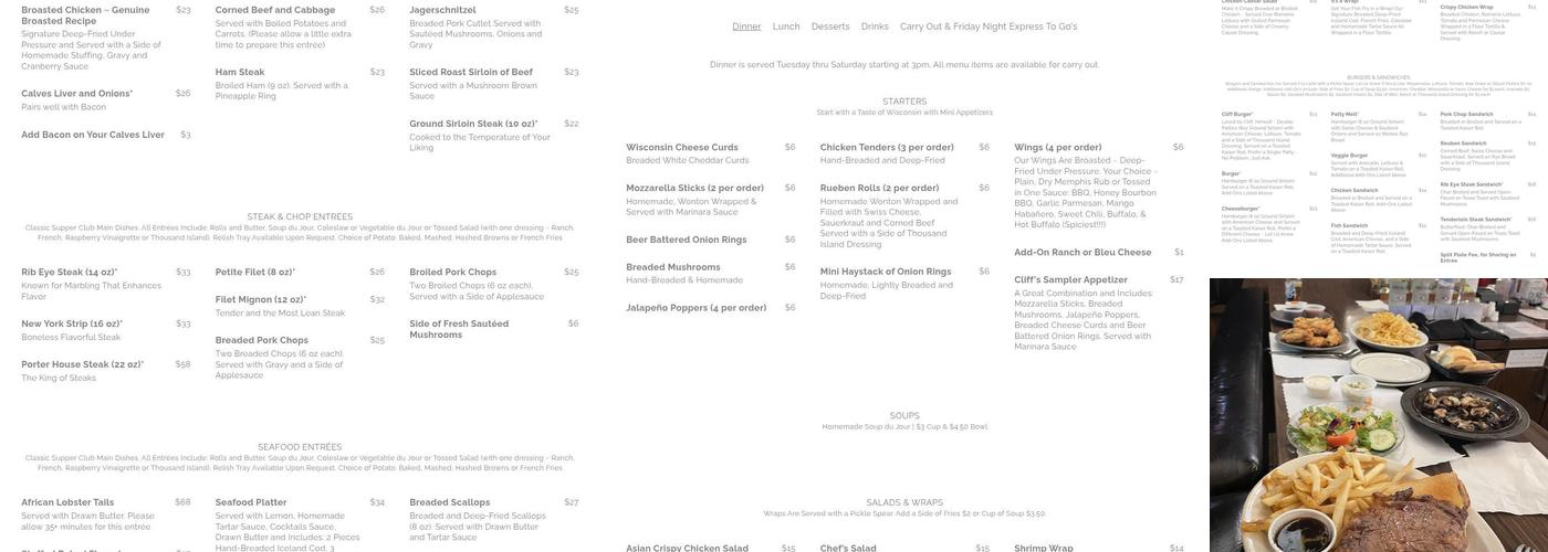 Clifford's Supper Club Menu