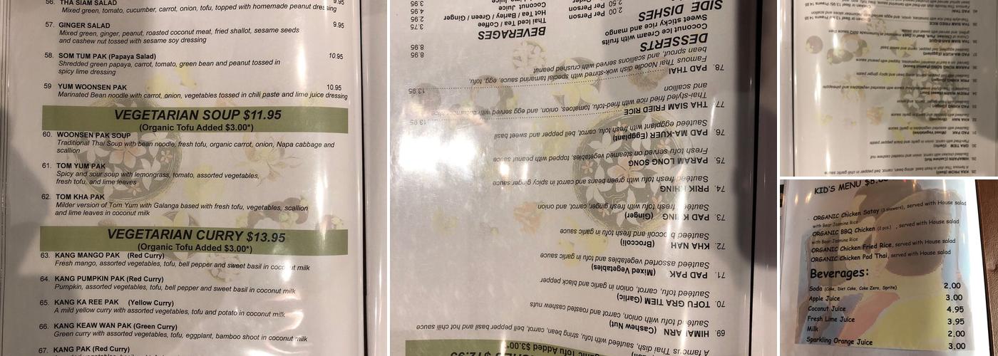 Tha Siam Menu