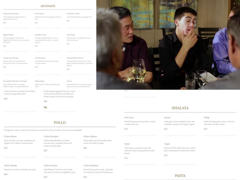 Cima Restaurant & Chop House Menu