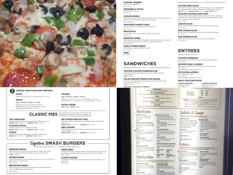 Zaffiro's North Shore Menu