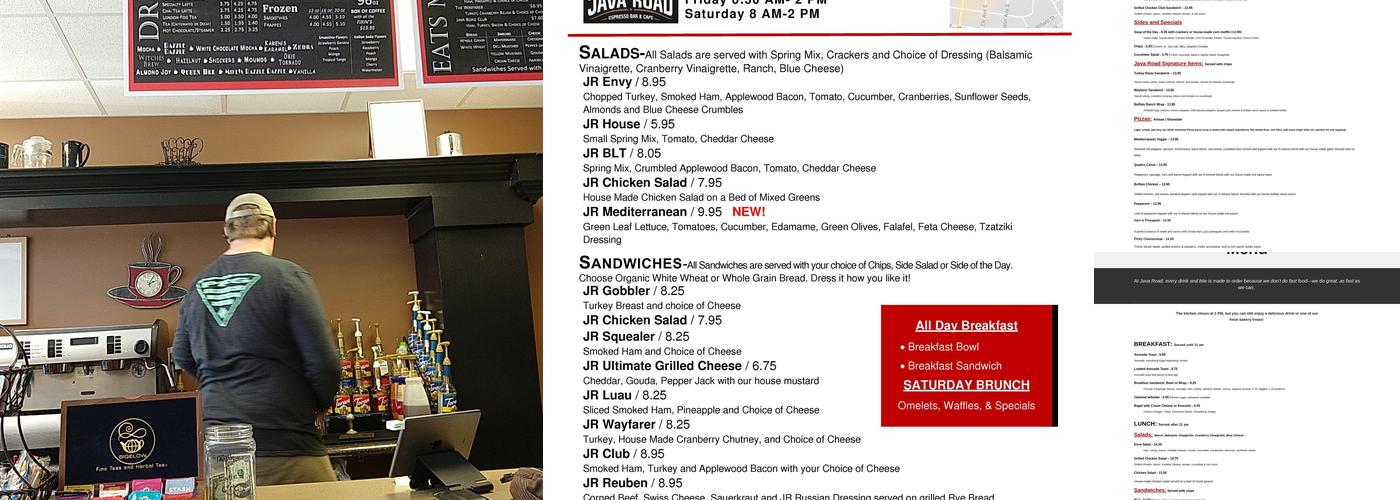 Java Road Espresso Bar and Cafe Menu