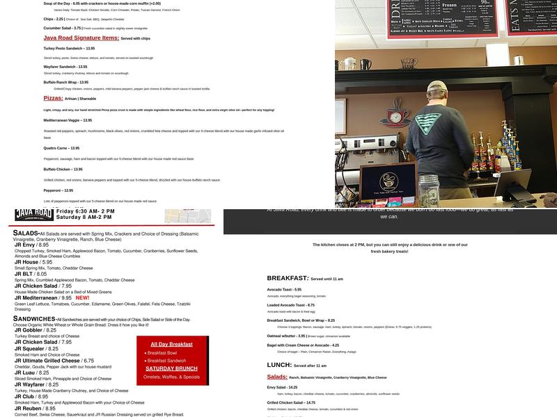 Java Road Espresso Bar and Cafe Menu