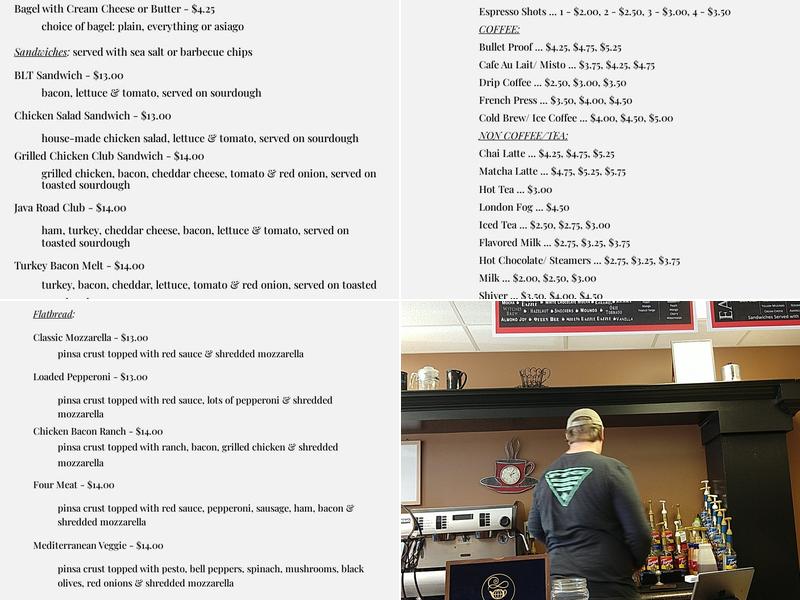 Java Road Espresso Bar and Cafe Menu