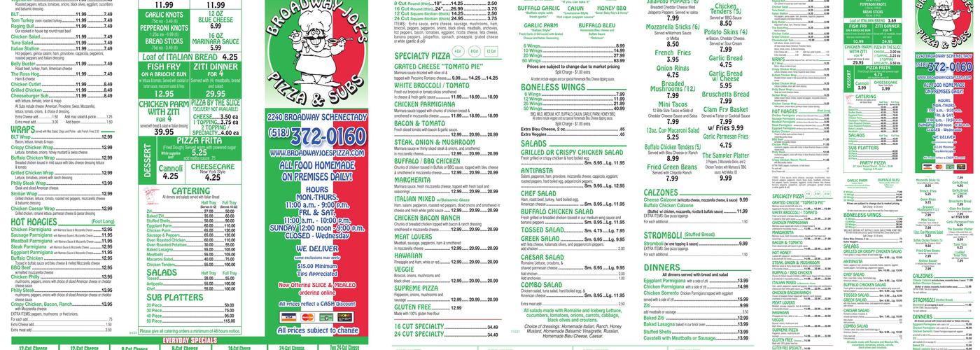 Broadway Joe’s Pizza & Subs Menu
