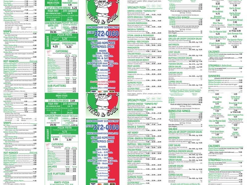 Broadway Joe’s Pizza & Subs Menu