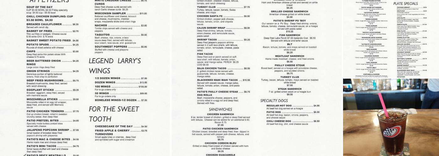 Patio Bar & Grill Menu