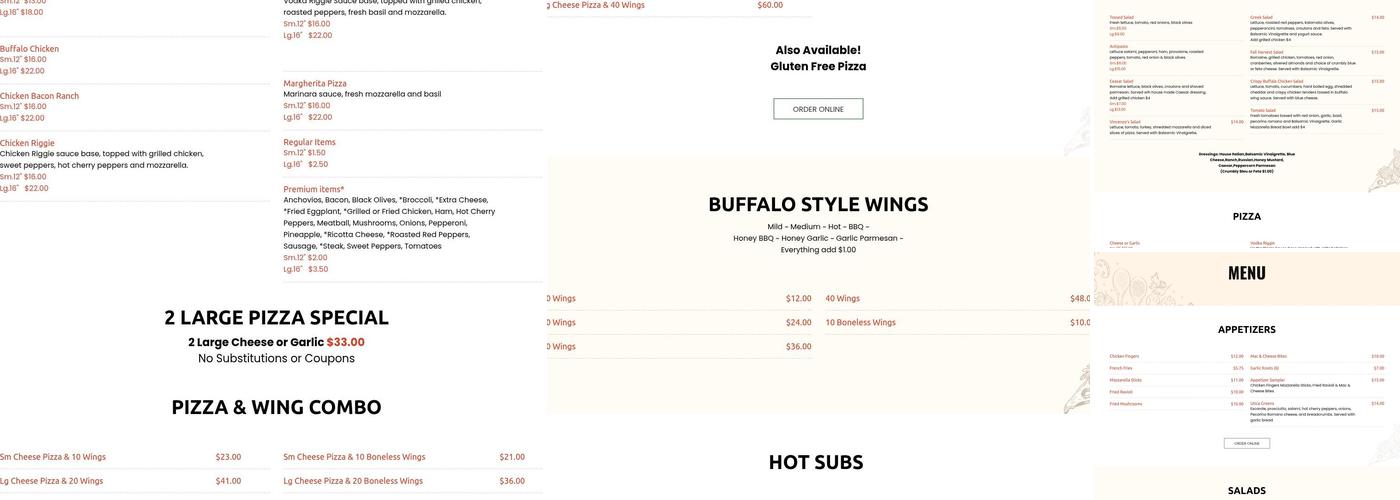 Charlie's Pizza Washington Mills Menu