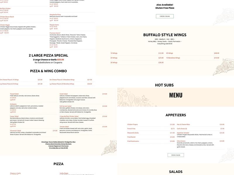 Charlie's Pizza Washington Mills Menu