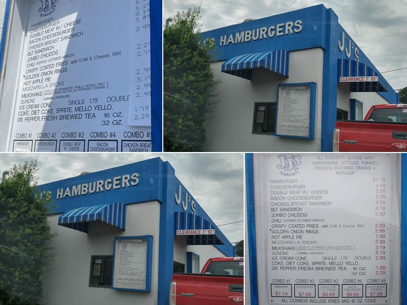 JJ's Drive Thru Hamburgers Menu