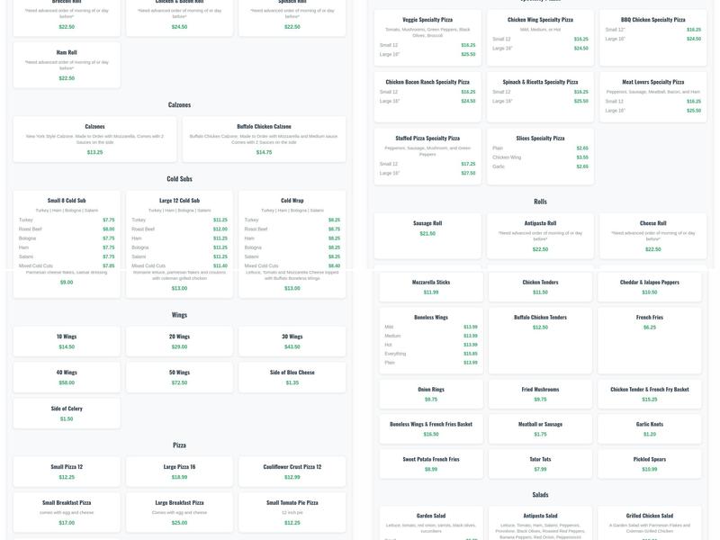 Tony's Pizzeria & Deli- Commercial Dr. Menu
