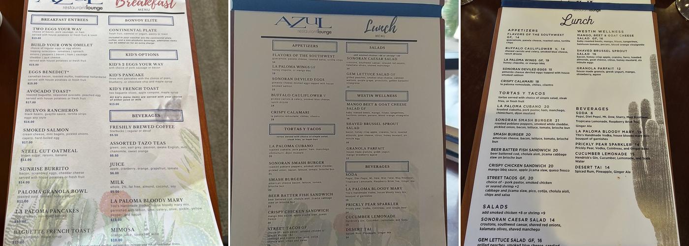 Azul Restaurant and Lounge Menu