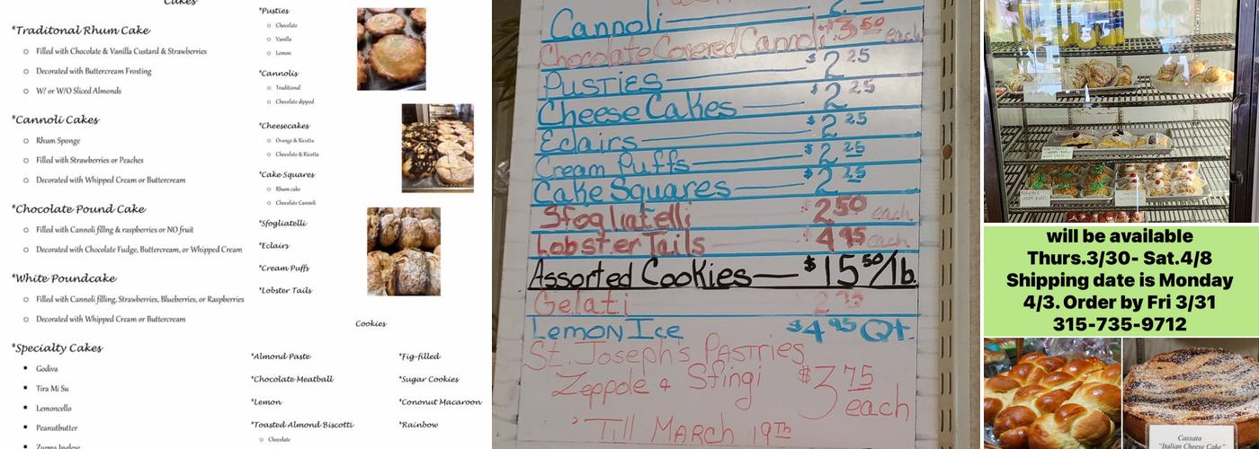 Caruso's Pastry Shop Menu