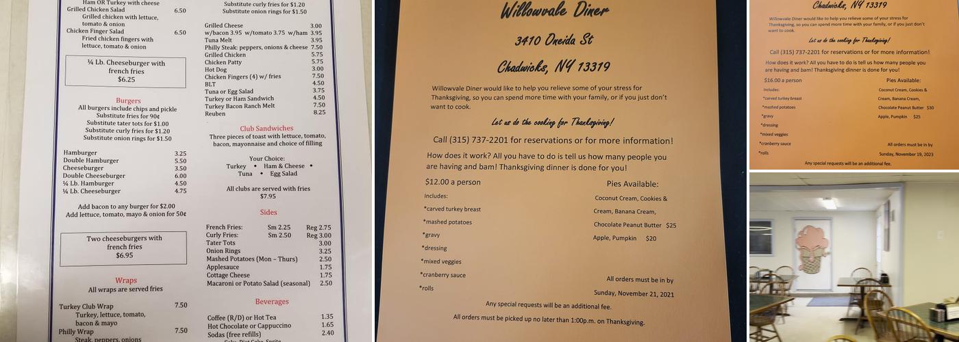 Willowvale Diner Menu