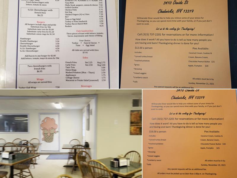 Willowvale Diner Menu