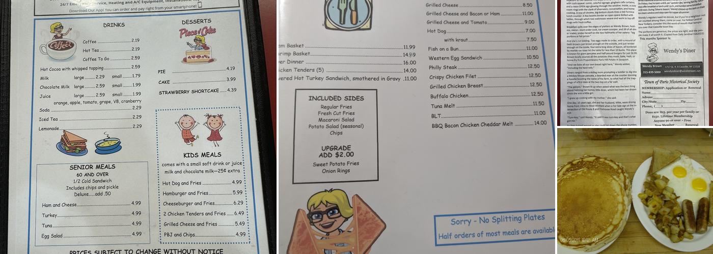 Wendy's Diner & Ice Cream Too Menu