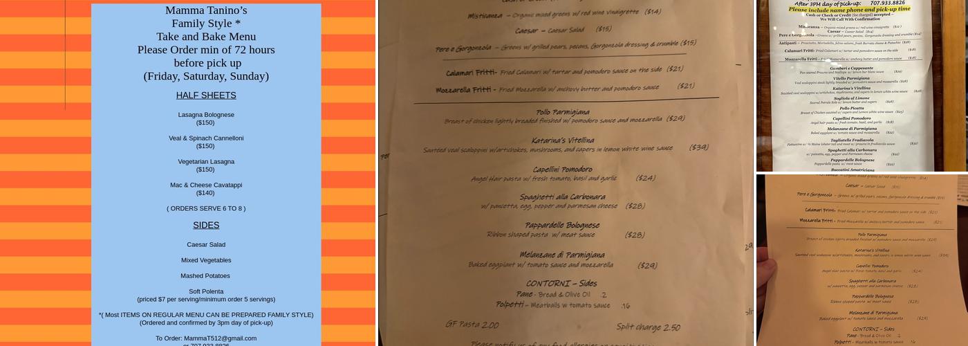 Mamma Tanino's Ristorante Menu
