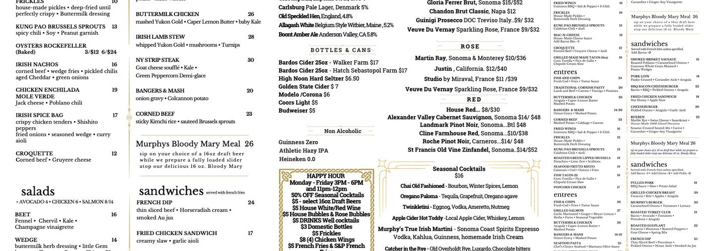 Murphy's Irish Pub & Restaurant Menu