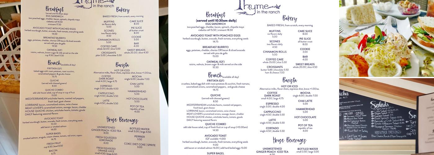 Thyme In the Ranch Menu