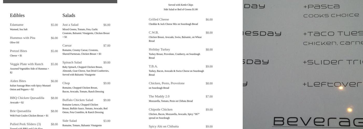 067 Eatery Menu