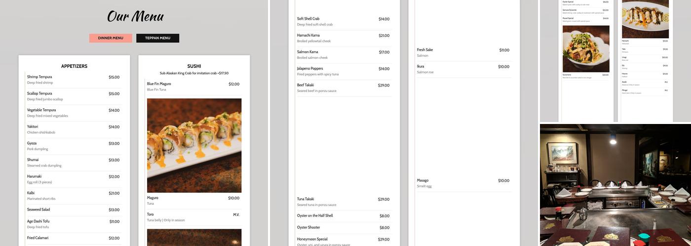 Samurai Japanese Restaurant Menu