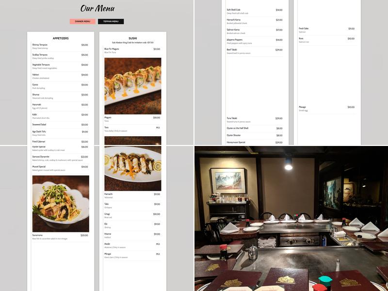 Samurai Japanese Restaurant Menu