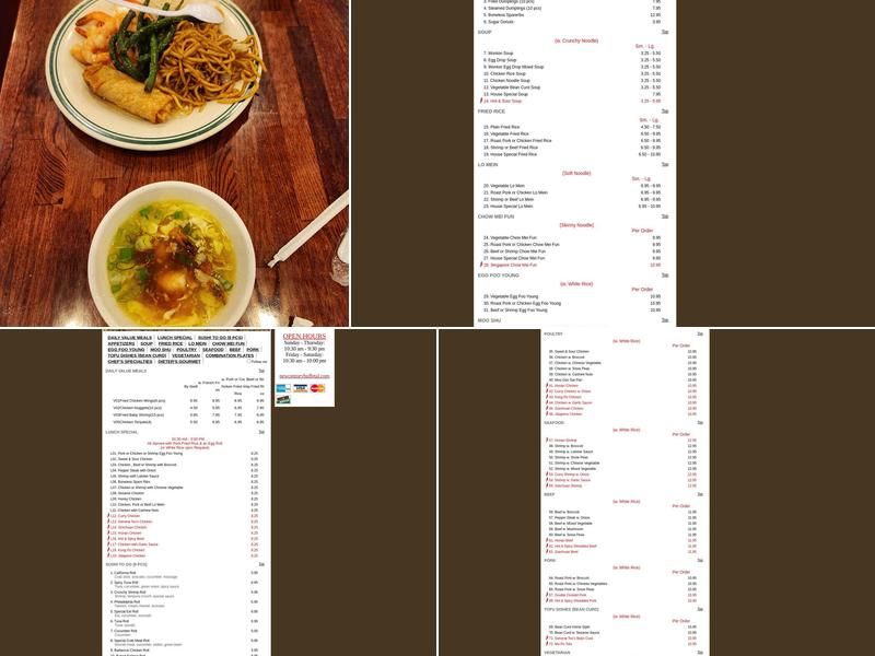 New Century Chinese Buffet Menu