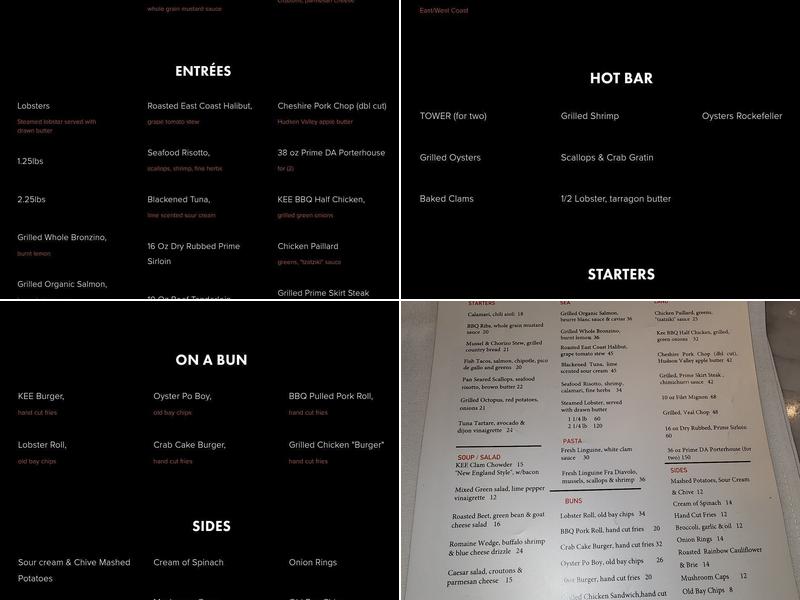 KEE Oyster House Menu