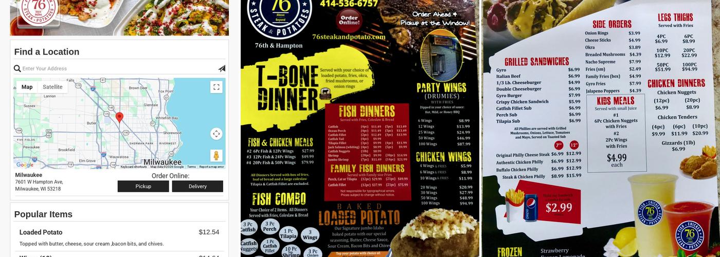 76 Steak and Potato Menu